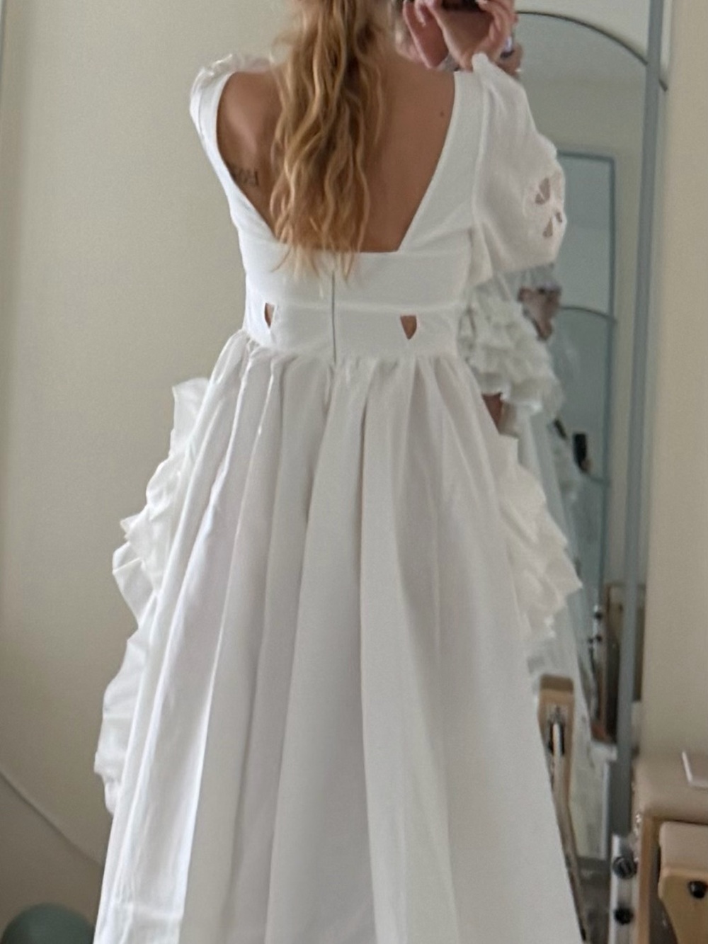 White Cutout Ruffle High-Low Dress - Picture 5 of 8
